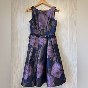 Eliza J Metallic Floral Jacquard Fit & Flare Dress Size 2 EUC